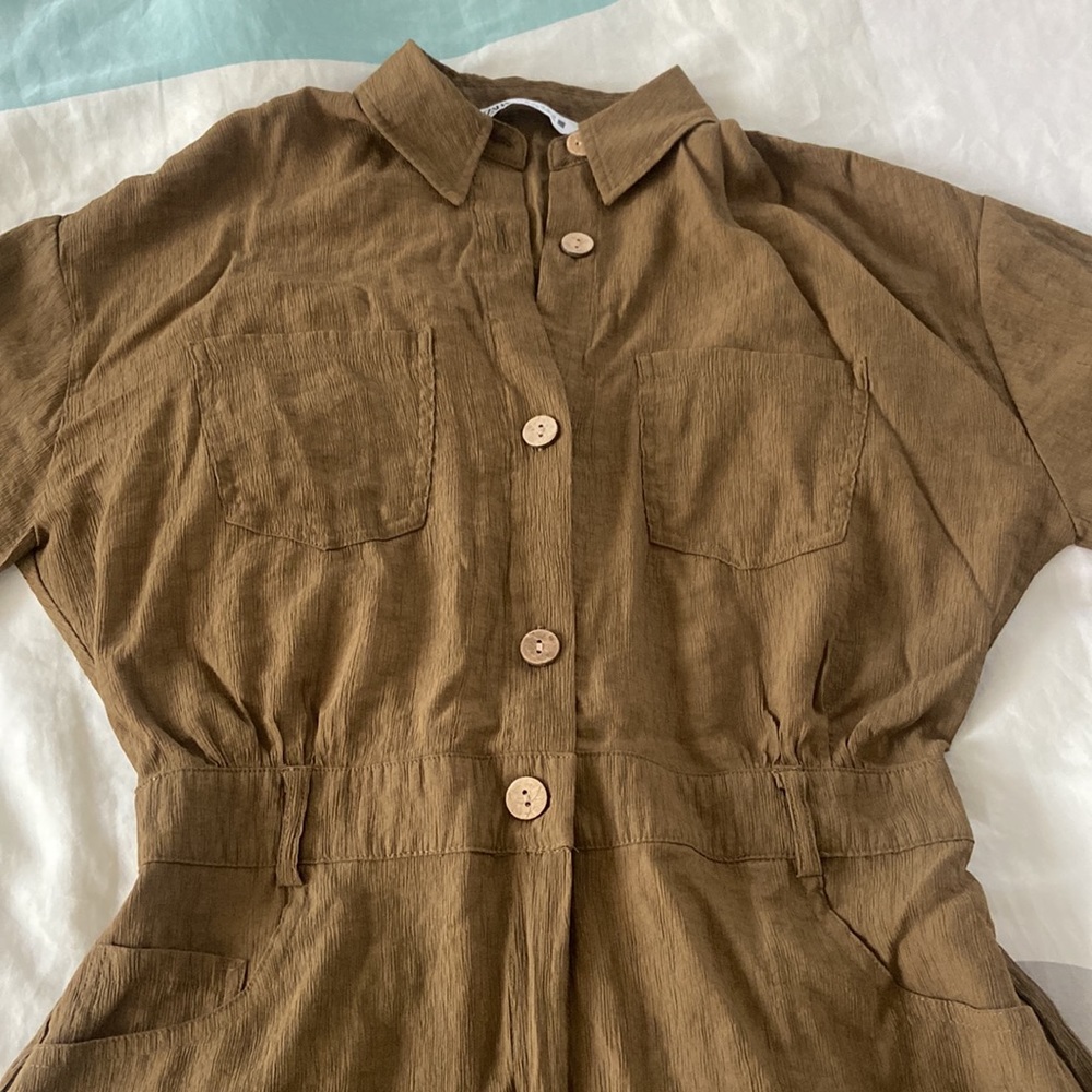 Zara short sleeve dark olive green romper jumpsuit - Picture 9 of 11